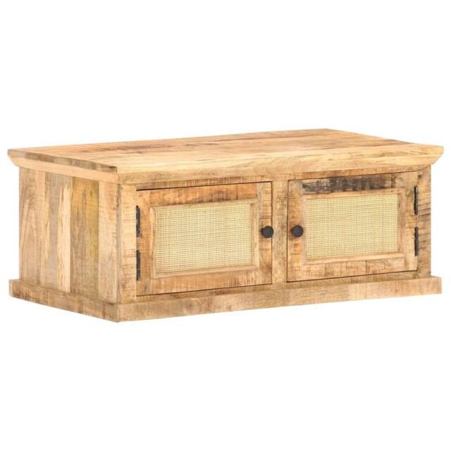 Berkfield Home Coffee Table 90x50x35 cm Solid Mango Wood & Natural Cane in Brown - Size: 90 x 50 x 35 cm - image 1