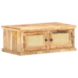 Berkfield Home Coffee Table 90x50x35 cm Solid Mango Wood & Natural Cane in Brown - Size: 90 x 50 x 35 cm - thumbnail 1