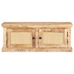 Berkfield Home Coffee Table 90x50x35 cm Solid Mango Wood & Natural Cane in Brown - Size: 90 x 50 x 35 cm - thumbnail 3