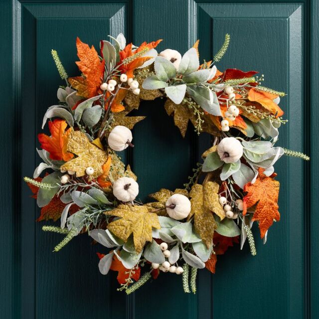 Scottish Everlastings Ltd 45cm Pumpkin Wreath Green / Orange - image 1