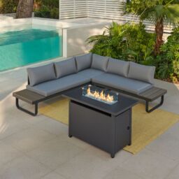 Home Detail Roman Dark Grey Aluminium Garden Set with Built-In End Tables, With Fire Pit Table - thumbnail 1