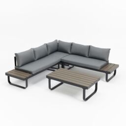 Home Detail Roman Dark Grey Aluminium Garden Set with Built-In End Tables, With Fire Pit Table - thumbnail 4