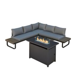 Home Detail Roman Dark Grey Aluminium Garden Set with Built-In End Tables, With Fire Pit Table - thumbnail 3