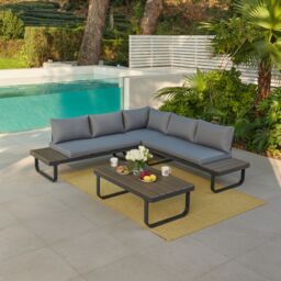 Home Detail Roman Dark Grey Aluminium Garden Set with Built-In End Tables, With Fire Pit Table - thumbnail 2