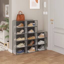KORVIXA Foldable Shoe Organizer Box Stackable Clear Plastic Storage Cabinet in White - Size: 700mm - thumbnail 4