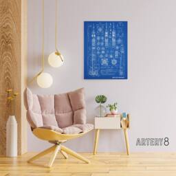 "Artery8 Soyuz Rocket USSR Soviet Space Blueprint Canvas Wall Art Print in Blue - Size: W24"" x H32""" - thumbnail 3