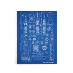 "Artery8 Soyuz Rocket USSR Soviet Space Blueprint Canvas Wall Art Print in Blue - Size: W24"" x H32""" - thumbnail 1
