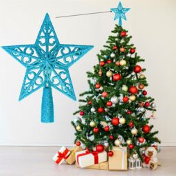 Shatchi Christmas Glitter Star Tree Topper - Sparkling Star Decoration for Xmas Tree - Elegant Christmas Home Décor in Light Blue - thumbnail 4
