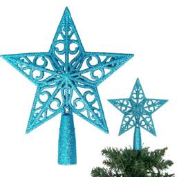 Shatchi Christmas Glitter Star Tree Topper - Sparkling Star Decoration for Xmas Tree - Elegant Christmas Home Décor in Light Blue