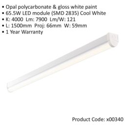 Loops 2 Pack 5ft High Lumen Emergency Batten Light - 65.5W Cool White LED - Gloss White - thumbnail 2