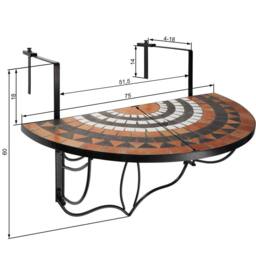 tectake Balcony Table with Mosaic Pattern in Terracotta - Size: 2 Seater - thumbnail 5
