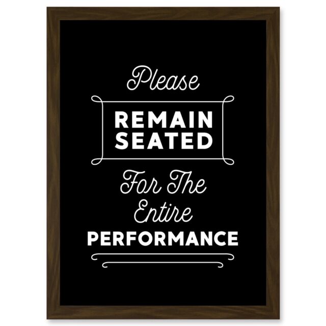 Artery8 Funny Bathroom Wall Art Please Remain Seated Entire Performance Toilet Sign Bathroom Decor Artwork Framed Wall Art Print A4 in Brown - image 1