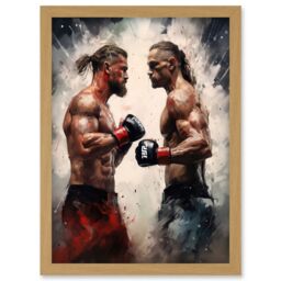 Artery8 Wall Art Print Cage Fight Oil Paint Artwork Combat Mixed Martial Arts Boxing Wrestling Artwork Framed A4 in Light Oak - thumbnail 1