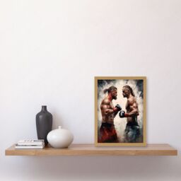 Artery8 Wall Art Print Cage Fight Oil Paint Artwork Combat Mixed Martial Arts Boxing Wrestling Artwork Framed A4 in Light Oak - thumbnail 2