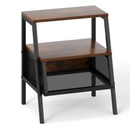 Costway Industrial Nightstand 3-Tier Bedside Table End Table w/ 2 Open Shelves in Brown - thumbnail 3