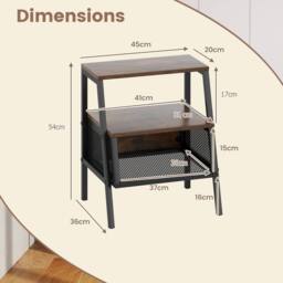 Costway Industrial Nightstand 3-Tier Bedside Table End Table w/ 2 Open Shelves in Brown - thumbnail 2