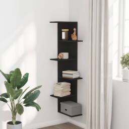 Berkfield Home Wall Corner Shelf Black 36.5x36.5x140 cm Engineered Wood - thumbnail 3