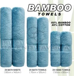 GAVENO CAVAILIA 2 Pack Bamboo Towel in Blue - Size: Bath Sheet - thumbnail 2