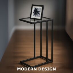 Storvo Tempered Glass C Shape Metal Side Table Black - thumbnail 5