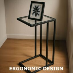 Storvo Tempered Glass C Shape Metal Side Table Black - thumbnail 6
