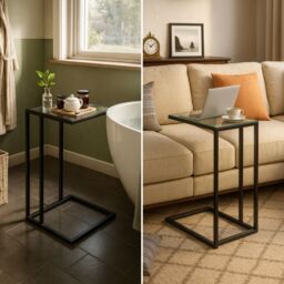 Storvo Tempered Glass C Shape Metal Side Table Black - thumbnail 3