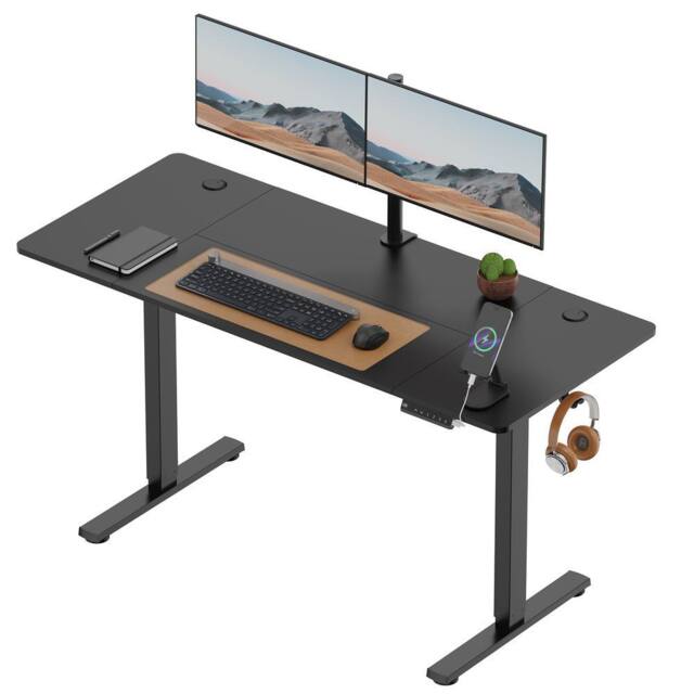 VonHaus Large Home Office Electric Standing Desk with USB-C Charging in Black - image 1