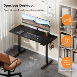 VonHaus Large Home Office Electric Standing Desk with USB-C Charging in Black - thumbnail 2