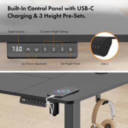 VonHaus Large Home Office Electric Standing Desk with USB-C Charging in Black - thumbnail 7