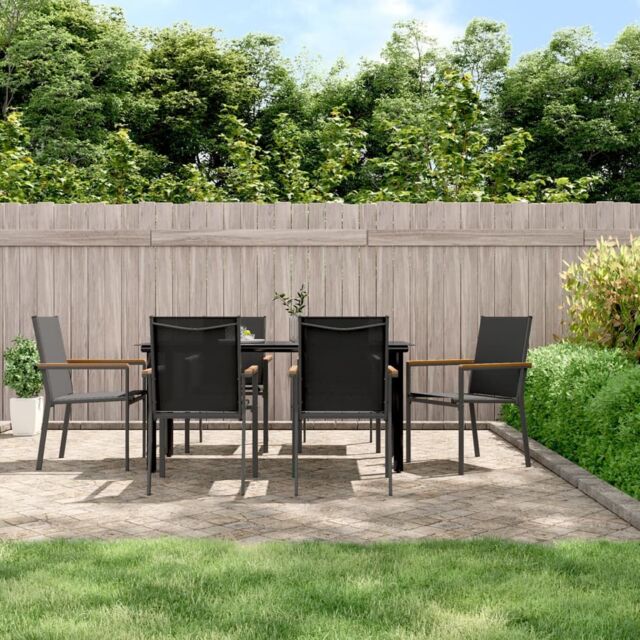 Berkfield Home 7 Piece Garden Dining Set Black Textilene & Steel - image 1