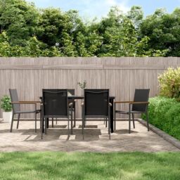 Berkfield Home 7 Piece Garden Dining Set Black Textilene & Steel - thumbnail 1
