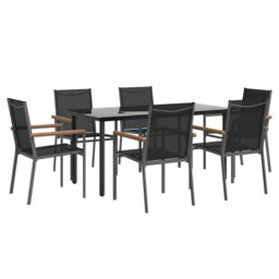 Berkfield Home 7 Piece Garden Dining Set Black Textilene & Steel - thumbnail 3