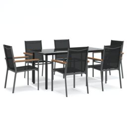 Berkfield Home 7 Piece Garden Dining Set Black Textilene & Steel - thumbnail 2