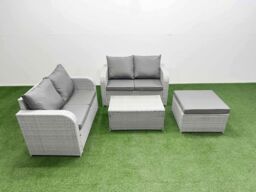 Fimous 5 Seater Outdoor Love Sofa Set Rattan Garden Furniture Set with Rectangular Coffee Table Big Footstool Light Grey - thumbnail 2