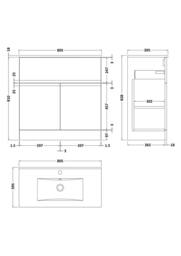 Balterley Mavesyn 2 Door 1 Drawer Vanity Basin Unit, Satin Grey, 800mm in Grey - thumbnail 2