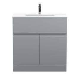 Balterley Mavesyn 2 Door 1 Drawer Vanity Basin Unit, Satin Grey, 800mm in Grey - thumbnail 1