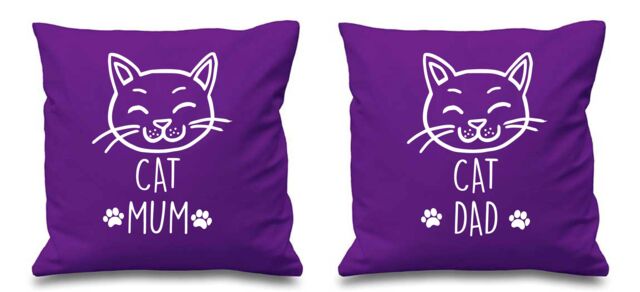 "60 SECOND MAKEOVER Cat Mum Cat Dad Purple Cushion Covers 16"" x 16"" Couples Cushions Valentines Anniversary Boyfriend - Size: 40 cm x 40 cm"