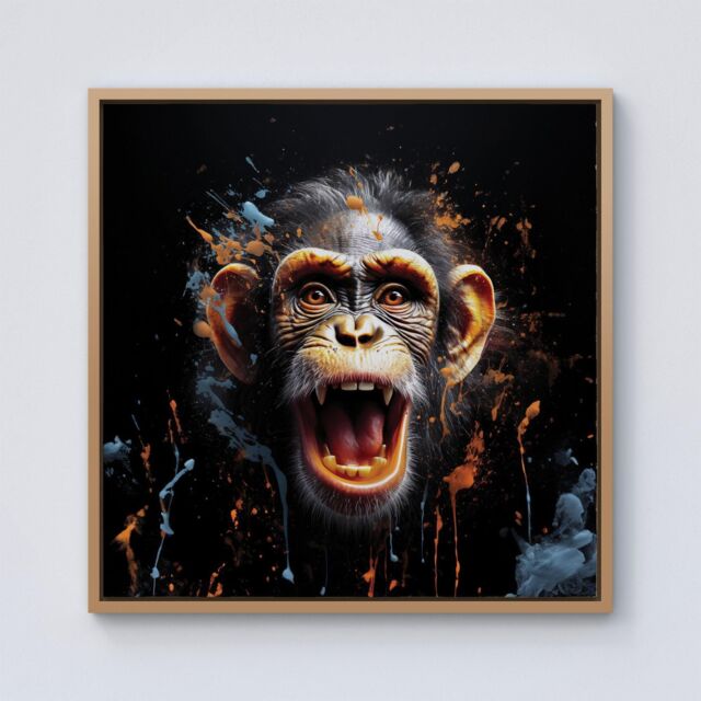 Warren Reed - Designer Monkey Face Splashart Framed Canvas in Light Brown - Size: w40 inch x h40 inch - image 1