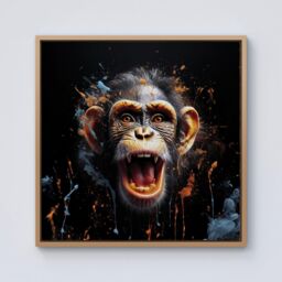 Warren Reed - Designer Monkey Face Splashart Framed Canvas in Light Brown - Size: w40 inch x h40 inch - thumbnail 1