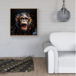 Warren Reed - Designer Monkey Face Splashart Framed Canvas in Light Brown - Size: w40 inch x h40 inch - thumbnail 2
