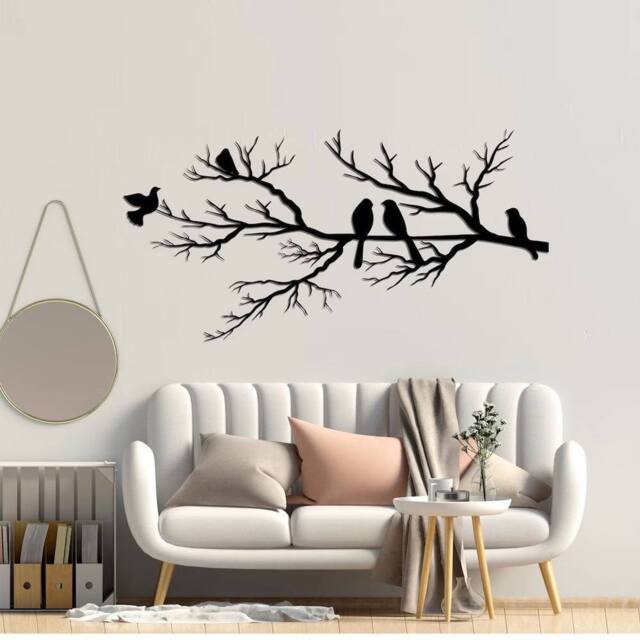 "Decortie 'Birds on Branch"" Silhouette Metal Wall Decor 120x55 in Black" - image 1