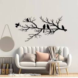 "Decortie 'Birds on Branch"" Silhouette Metal Wall Decor 120x55 in Black"