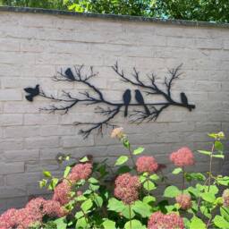 "Decortie 'Birds on Branch"" Silhouette Metal Wall Decor 120x55 in Black" - thumbnail 2