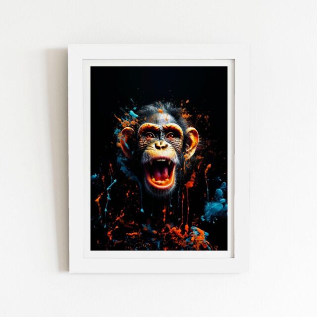 "Warren Reed - Designer Monkey Face Splashart Framed Art Print in White - Size: W24"" x H36""" - image 1