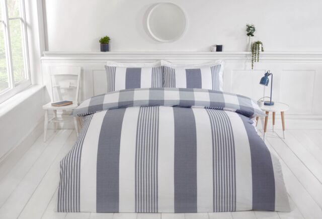 Rapport Home PH Chambray Stripe Duvet Cover Set with Pillowcase in Blue - Size: Super King - image 1