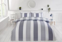 Rapport Home PH Chambray Stripe Duvet Cover Set with Pillowcase in Blue - Size: Super King - thumbnail 1