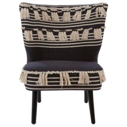 Orsina Black Moroccan Chair, Contemporary Mango Wood Frame Accent Chair, Black & White Patterned Fabric Seating - thumbnail 4