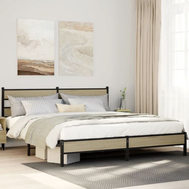 Berkfield Home Metal Bed Frame without Mattress Sonoma Oak 180x200 cm Super King in Brown - image 1