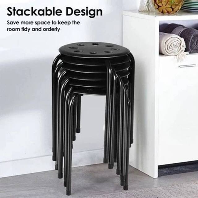 EONLION BLACK Plastic Stackable Stool Metal Leg Round Stool Home Office - Size: 100 cm - image 1