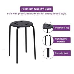 EONLION BLACK Plastic Stackable Stool Metal Leg Round Stool Home Office - Size: 100 cm - thumbnail 3