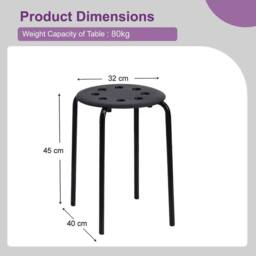 EONLION BLACK Plastic Stackable Stool Metal Leg Round Stool Home Office - Size: 100 cm - thumbnail 2